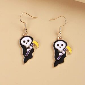 Gothic Halloween Grim Reaper Dangled Gold Fashion Earrings. 🖤